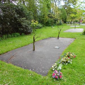 Biobased weed control mat on cimetery